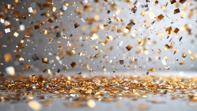 Animated 3D explosion of cotillons on a white / transparent background