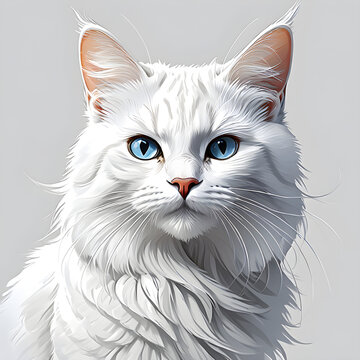White, bley eyed cat portrait