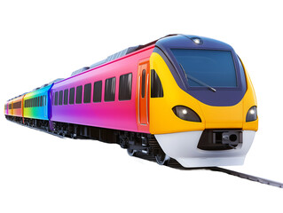 Fototapeta premium Colorful Passenger Train with Multiple Carriages on a Transparent Background