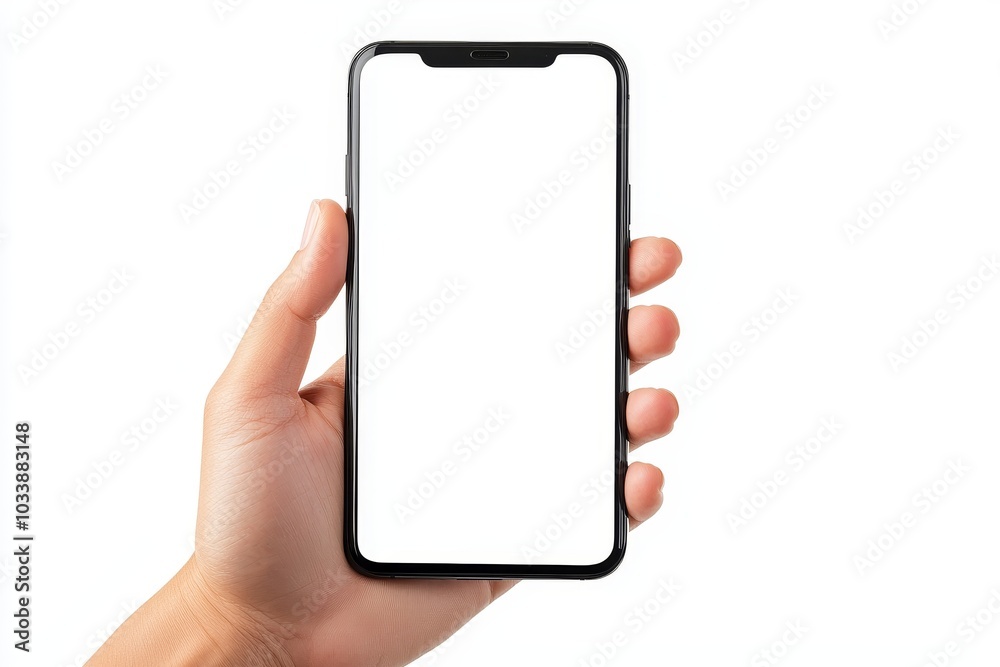 Poster In the left hand is a modern smartphone with a transparent screen and the smartphone in the right hand is a smartphone, a modern design mock-up for any background you like and for any image you like