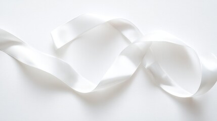 White Satin Ribbon on White Background