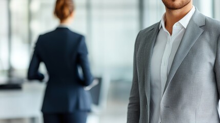Fototapeta premium Business professionals collaborating in a modern office setting.