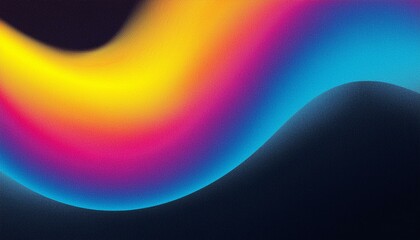 Grainy gradient background blue pink yellow abstract glowing color wave black dark backdrop noise texture banner poster header design 80ies