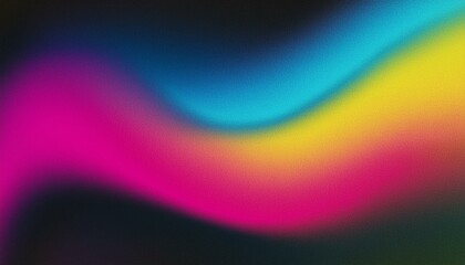 Grainy gradient background blue pink yellow abstract glowing color wave black dark backdrop noise texture banner poster header design 80ies