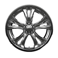 Obraz premium A shiny alloy wheel with a modern design positioned flat