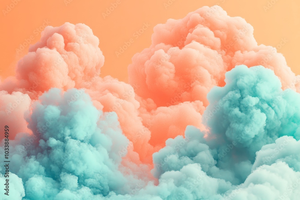 Poster orange and blue pastel clouds create a serene abstract landscape, providing a tranquil atmosphere wi