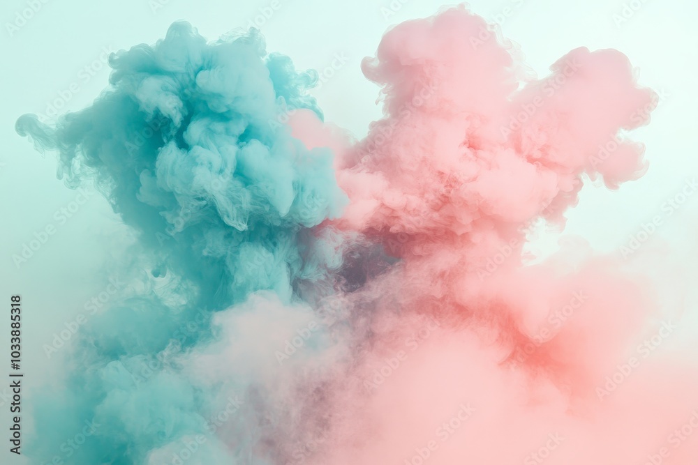 Aufkleber This image shows soft pink and blue clouds merging intricately, creating a surreal sense of harmony, blending colors and evoking a sense of calm and wonder.