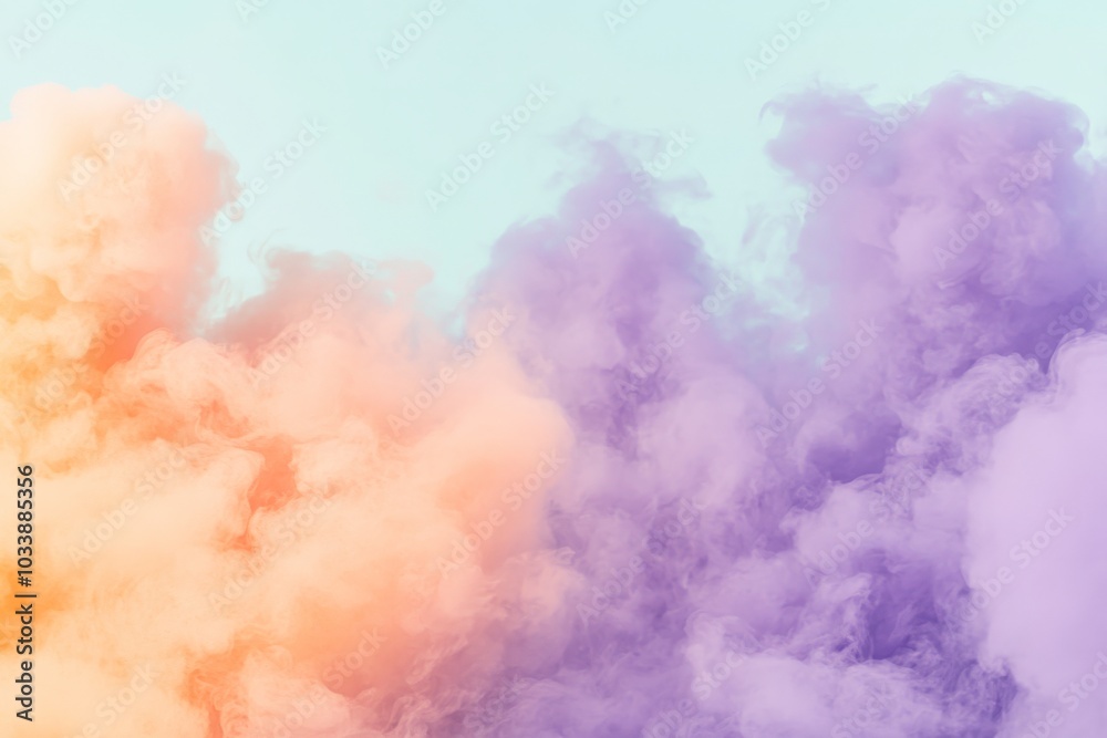 Poster This image features orange and purple clouds blending imaginatively, creating whimsically dreamlike scenes, evoking artistic beauty and a sense of mystery.