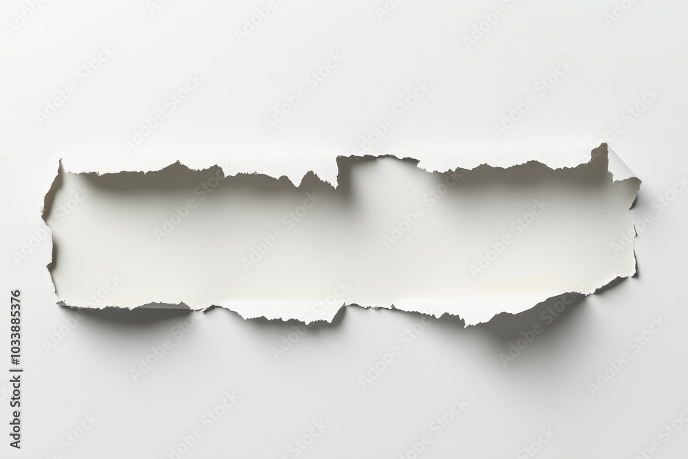Poster Authentic ripped scraps of paper shreds with jagged edges hole in black and white with shadow punch through