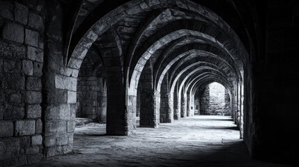 Obraz premium Enigmatic Gothic Ambiance: Dark Stone Arch with Deep Shadows for Mysterious Designs