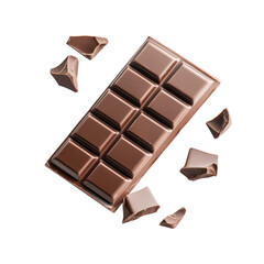 Glossy Floating Chocolate Bar with Broken Squares Showcasing Rich Texture and Irresistible Appeal