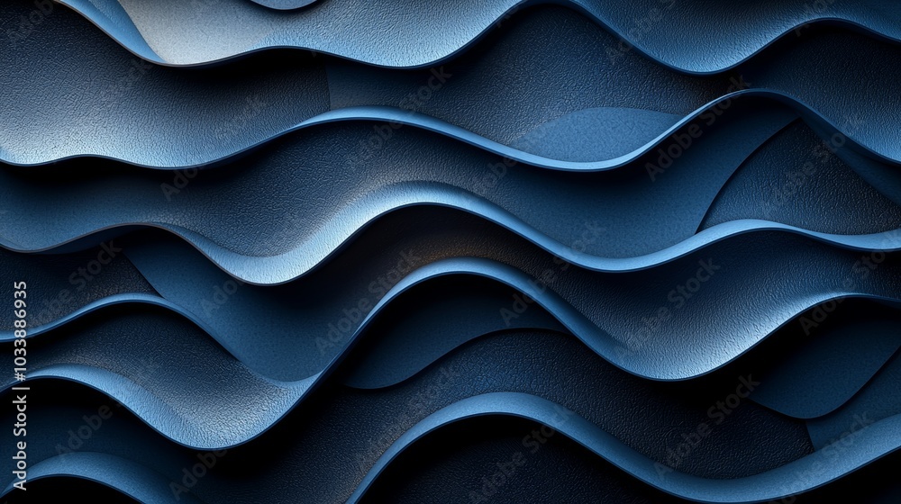 Poster An abstract design of waves in blue creates a vibrant and modern background. Subtle highlights and shadows add depth and dimension.