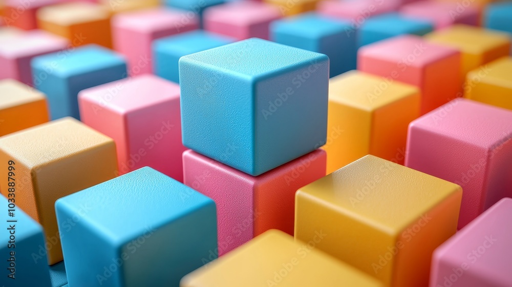 Leinwandbilder A colorful 3D cube suspended in a cosmic backdrop, a minimalist flat design, an aesthetic seamless blend of colors and shapes, an abstract display in the form of a rainbow