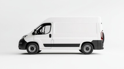Deliveries are made in a white, spotless van with a small, isolated trailer in the rear. Transport is made in a short-base minibus .