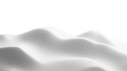Snowdrift isolated. Snow landscape decoration, frozen hills. White snow covered hill with a few small snow piles. Empty snow banks field. Transparent background. Christmas illustration