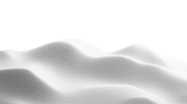 Snowdrift isolated. Snow landscape decoration, frozen hills. White snow covered hill with a few small snow piles. Empty snow banks field. Transparent background. Christmas illustration