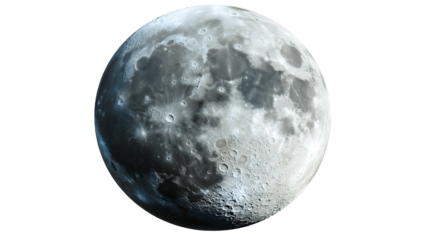 The moon with its rough cratered surface and soft gray hues, transparent