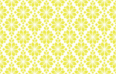 Flower geometric pattern. Seamless vector background. White and yellow ornament