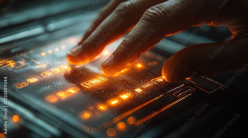 Fototapete Electric Spark Symbolizing Stock Learning Technology, Symbolized by Finger Touching Electric Spark, Creating Neural Connection Patterns on Dark Background.