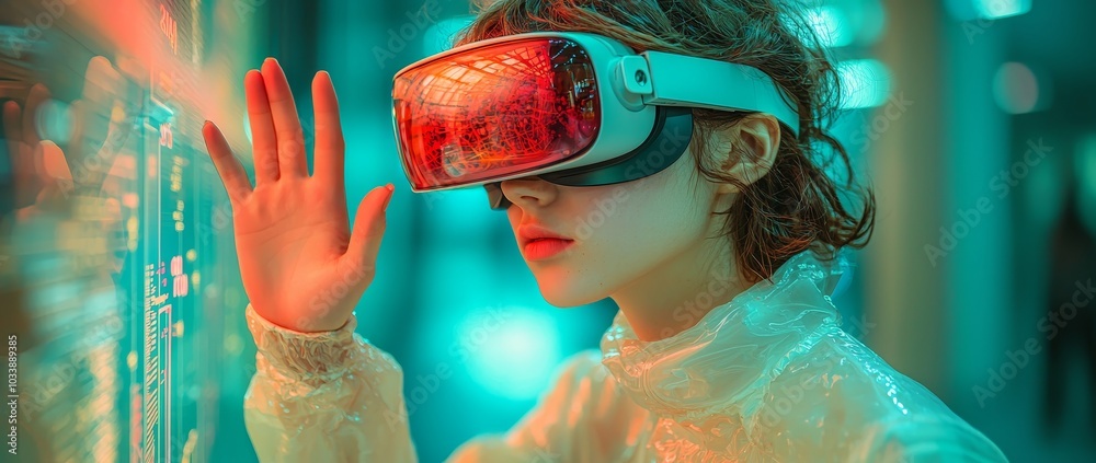 Poster Imagining a futuristic silhouette interacting with a virtual interface in a 3D illustration that illustrates system integration