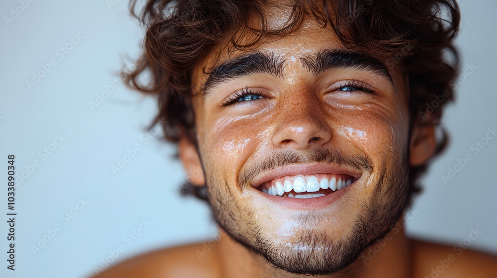 Poster a man with a beard and a smile on his face