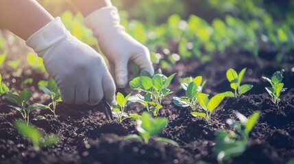 A scientist tending to genetically engineered seedlings so that they can produce better crops