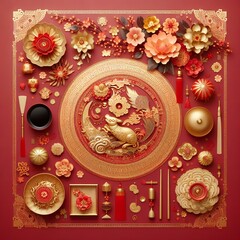 Obraz premium Decorating Design Chinese new year red background.