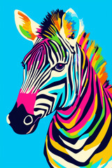 Colorful zebra portrait, vibrant mood, artistic style, bright background