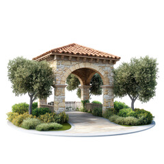 Fototapeta premium Elegant luxury garden pavilion inspired by Mediterranean villa architecture, perfect for serene outdoor living.