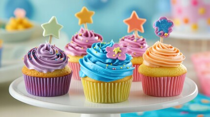shot of beautifully arranged birthday cupcakes,