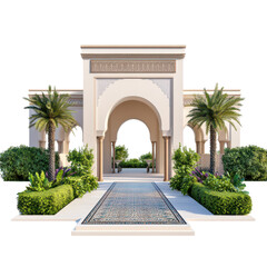Obraz premium Elegant luxury garden pavilion inspired by Moroccan riads, blending opulence with serene outdoor beauty.