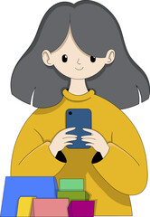 Online Shopping Convenience at Your Fingertips with Smartphone in Modern Cartoon Style Illustration