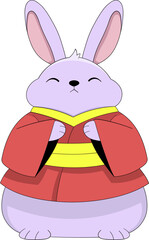 Chinese Rabbit Giving a Welcoming Gesture in Traditional Outfit Cartoon Style Illustration