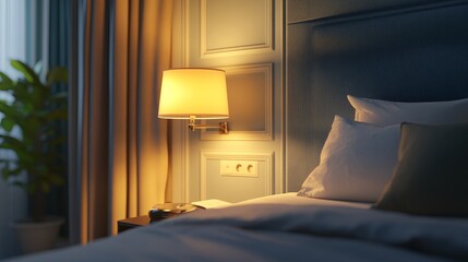 A glowing wall lamp with smart plug integration, adding a soft, cozy touch to a modern bedroom.