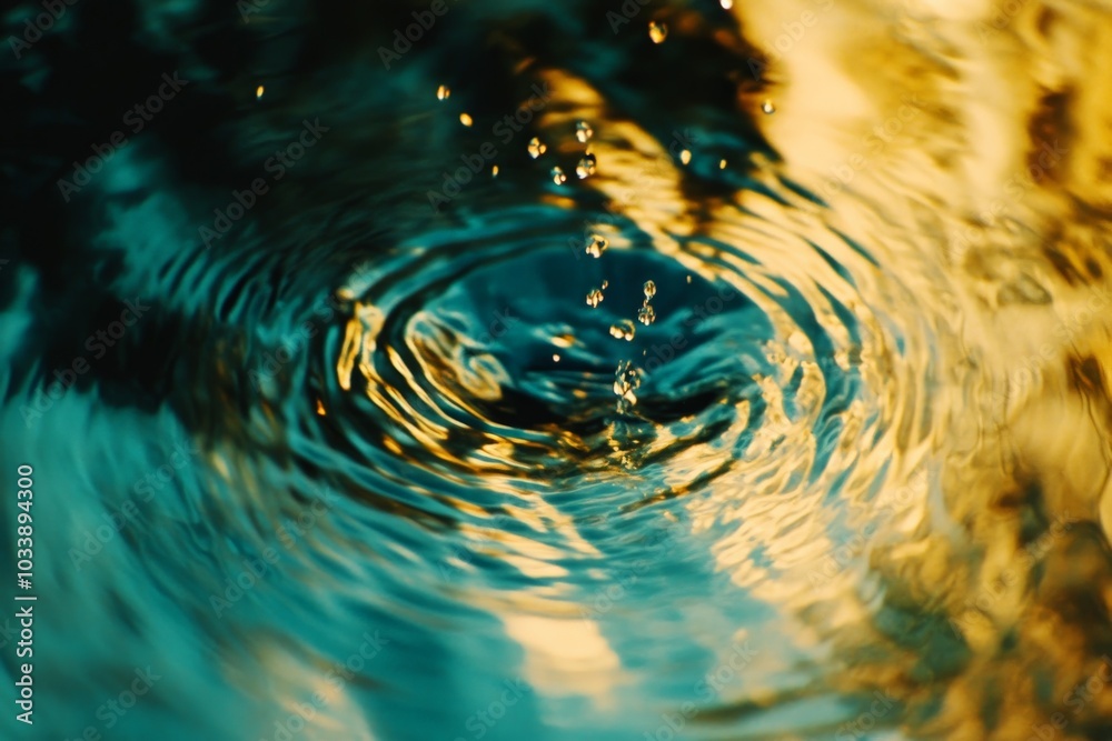 Aufkleber golden water circles outward as drops impact, creating delicate ripples that illustrate the tranquil