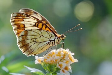 A close-up of a butterfly perched on a flower, showcasing its intricate wing patterns.