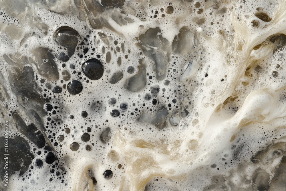 Aufkleber A natural, swirling mass of foam with muted tones and intricate patterns, creating an earthy and organic visual experience full of depth and complexity.