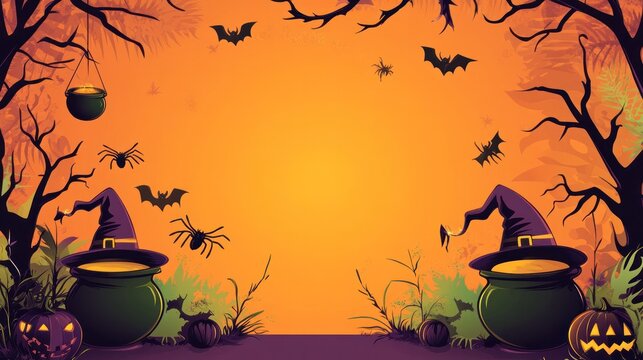 charming Halloween party border featuring smiling pumpkins, candy corn