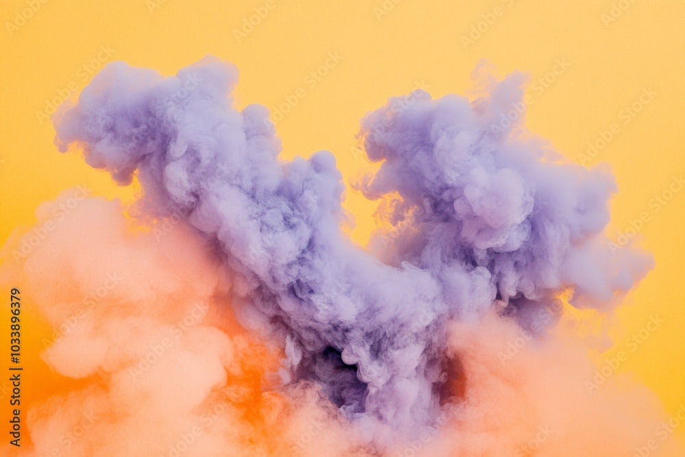 Poster vivid purple and orange smoke swirls against a bright yellow backdrop, creating a dynamic and energe