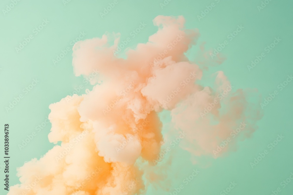 Poster a vivid cloud of orange and peach smoke swirls against a teal backdrop, creating a soothing and arti