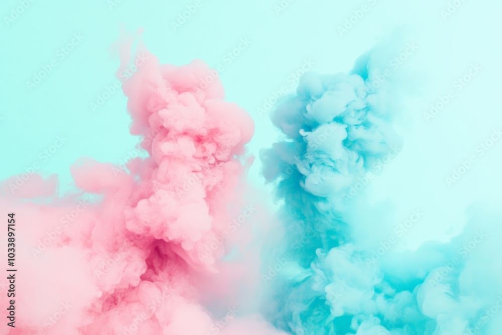 Poster enchanting pastel hues of pink and blue merge in this stunning smoke display, providing an artistic 