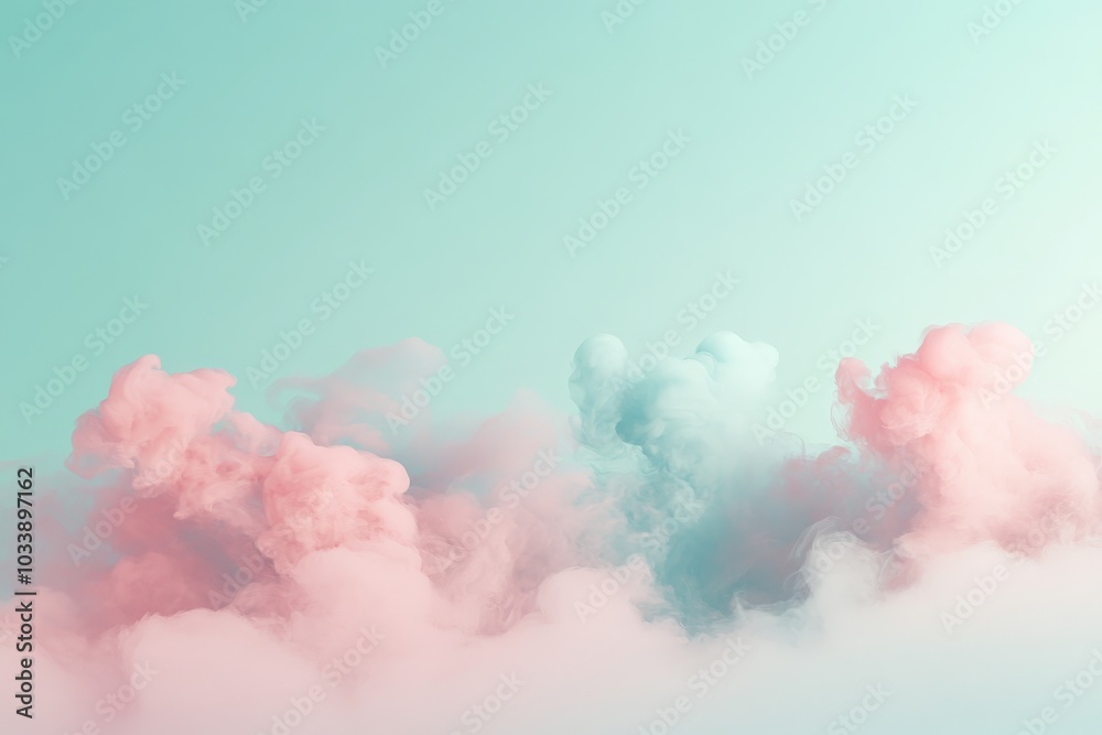 Aufkleber this image features swirling pink and teal clouds against a bright background, evoking a sense of ca