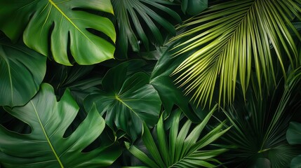 a lush background dominated by vibrant palm leaves, showcasing the essence of tropical nature, inviting relaxation and warmth