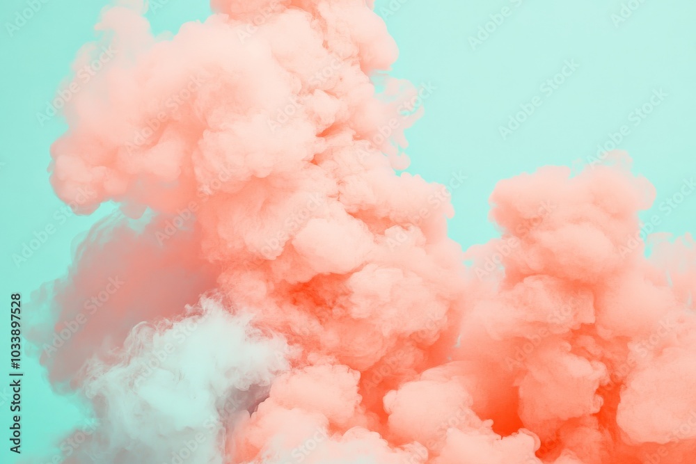 Poster a dynamic composition of bright orange smoke billowing dramatically against a clear blue sky, creati