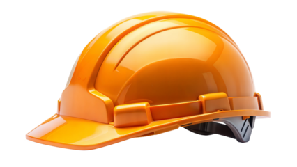 Orange construction helmet, isolated on transparent or white background.