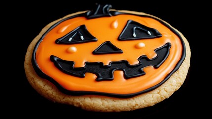 close up of a little iced cookie for halloween isolated 