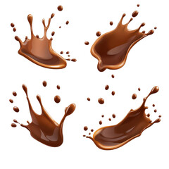 Dynamic Set of Coffee Splashes: Dark Brown Liquid in Energetic Motion Capturing Vibrant Energy and Flavor.
