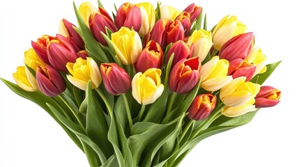 A vibrant bouquet of red and yellow tulips, symbolizing love and happiness, ideal for romantic or celebratory occasions