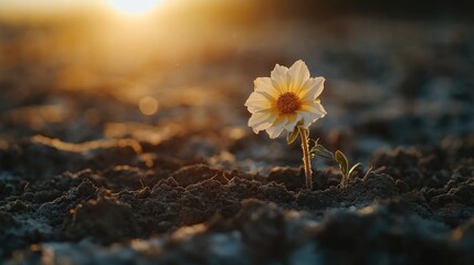 A blooming flower amidst dry soil, symbolizing hope, perseverance, and emotional strength through difficult times