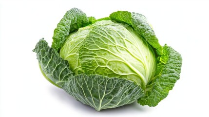 Fototapeta premium a vibrant cabbage stands isolated against a clean white background, showcasing its rich textures and colors, celebrating the beauty of fresh produce in full depth of field